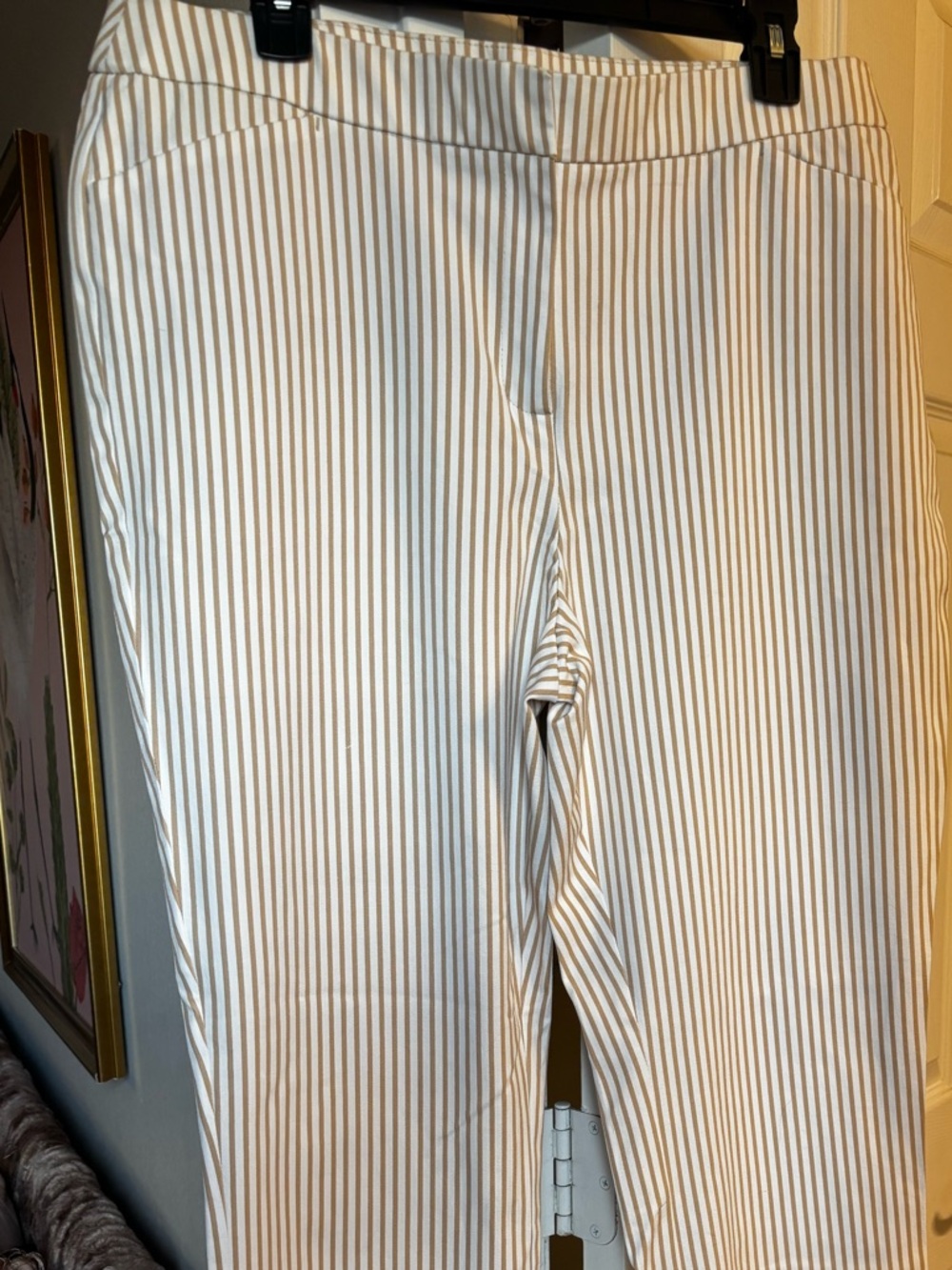 Chico's White and Tan Striped Women’s Chinos